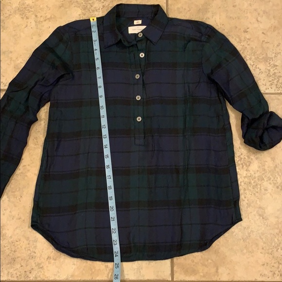 Loft Softened Bl/Gn Plaid Half Button Up Top XS - Picture 6 of 7
